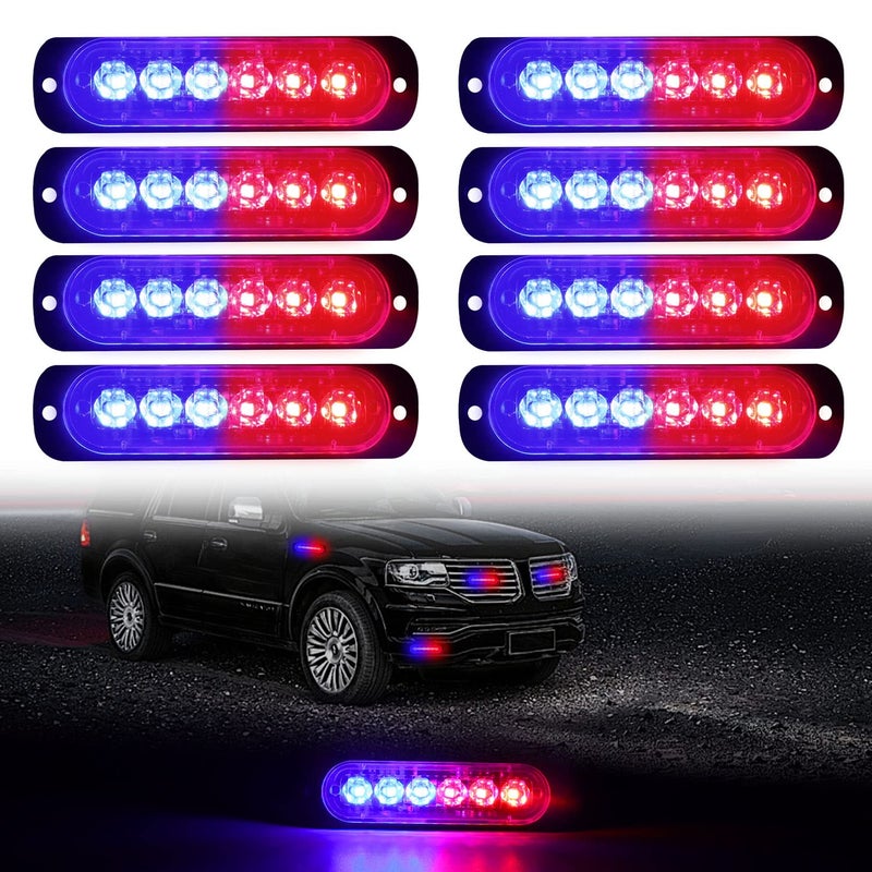 DIBMS LED Emergency Strobe Lights, 8X Red Blue 6 LED Strobe Warning Emergency Flashing Light Caution Construction Hazard Light Bar for Car Truck Van Off Road Vehicle ATV SUV Surface Mount - Image 1